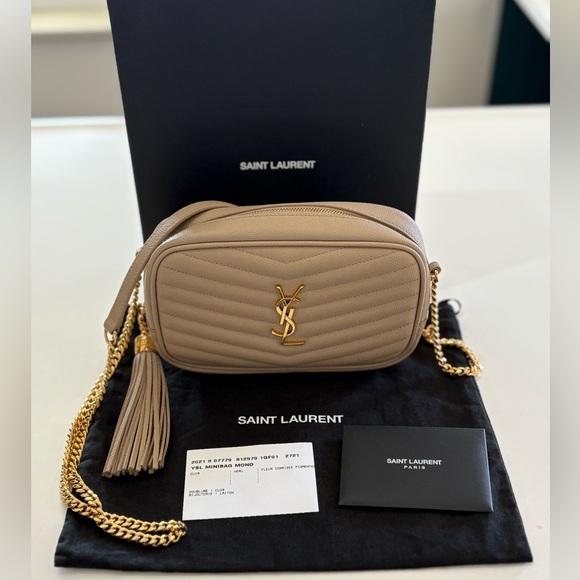 YVES SAINT LAURENT YSL MINI LOU CAMERA BAG IN DARK BEIGE - Picture 4 of 16